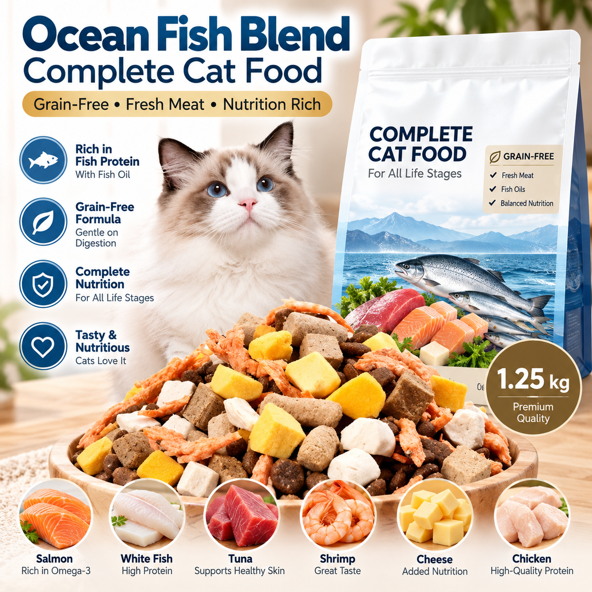 Grain-Free Complete Cat Food – Fish Oil Blend, 1.25kg