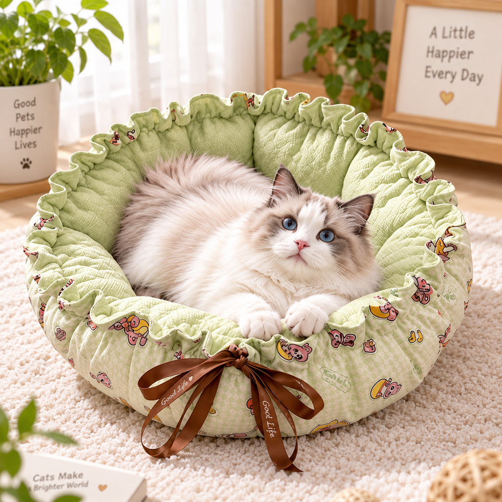 Round Cozy Pet Bed – Foldable Nest Bed