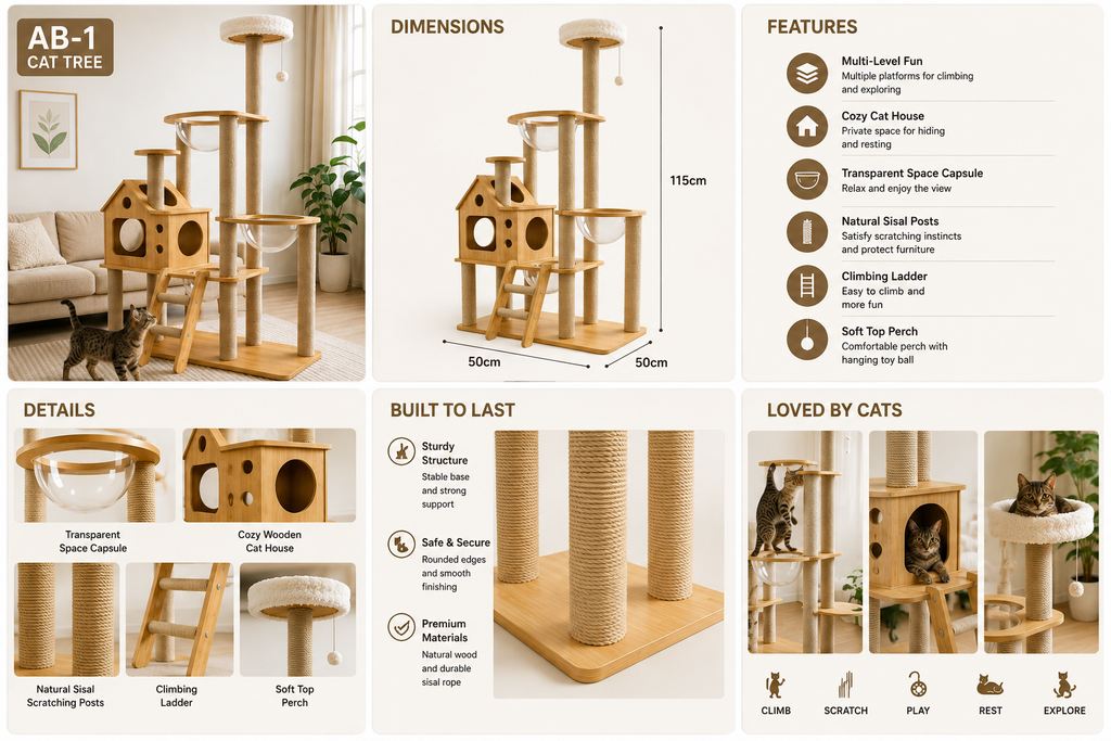 Multi-Level Cat Tree with Cat House & Sisal Scratching Posts
