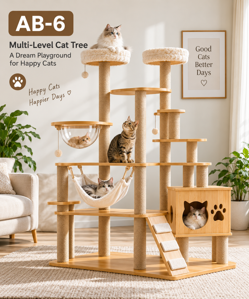 Multi-Level Cat Tree with Cat House, Hammock & Sisal Scratching Posts