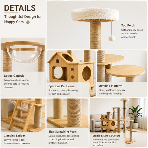 Multi-Level Cat Tree with Cat House, Hammock & Sisal Scratching Posts