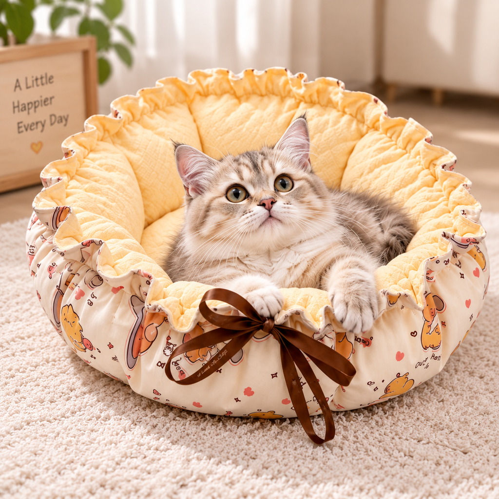 Round Cozy Pet Bed – Foldable Nest Bed