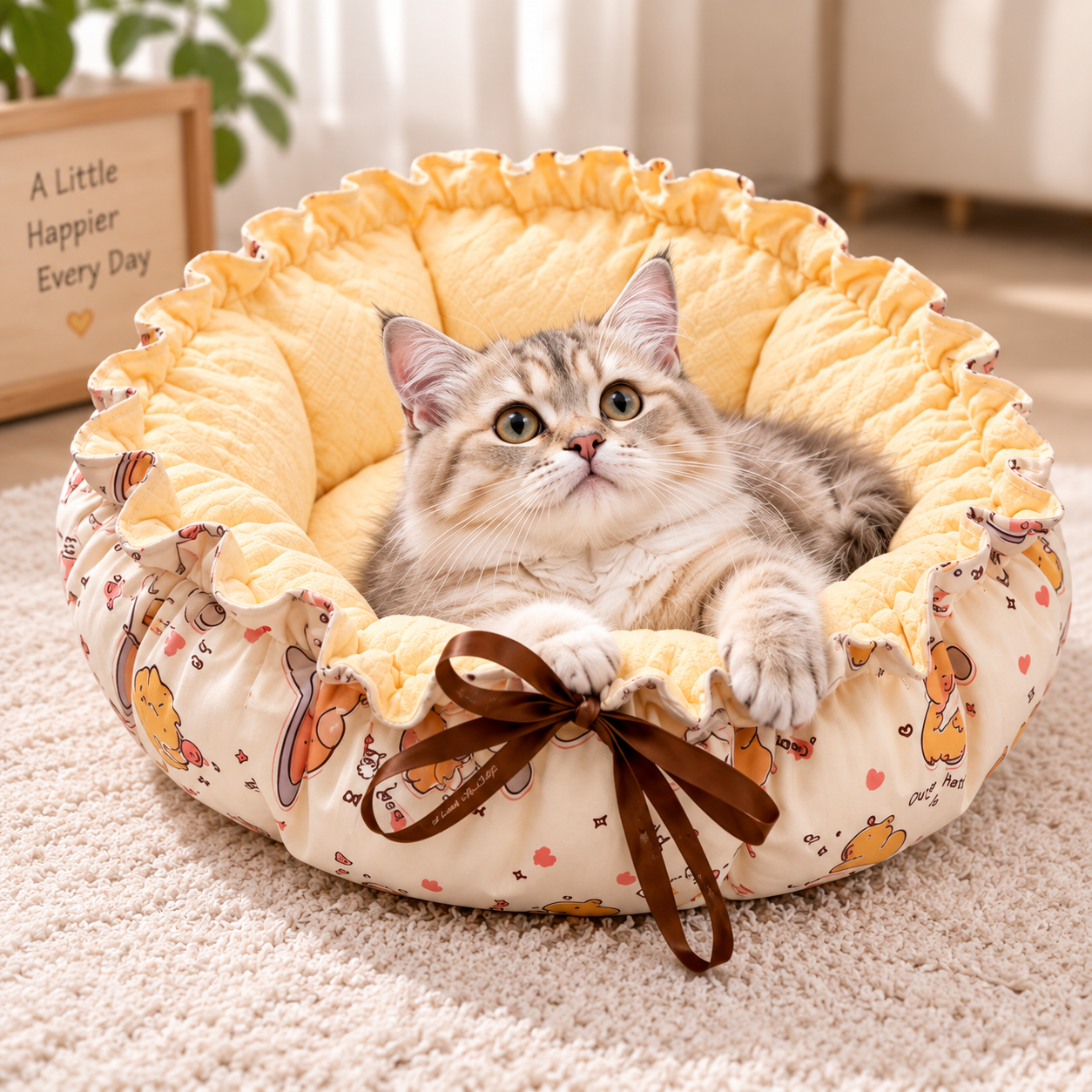 Round Cozy Pet Bed – Foldable Nest Bed